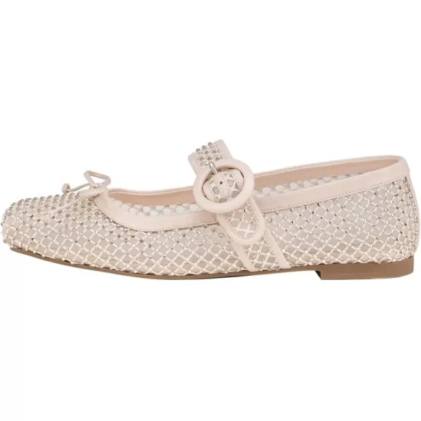imageFSJ Women Rhinestones Mesh Ballet Flats Sparkly Square Toe Crystal Embellished Bowtie Mary Jane with Buckled Strap Comfy Studded Ballerina Shoes Size 415 USNude Pink