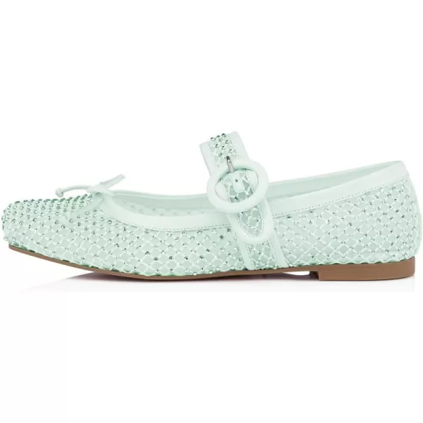 imageFSJ Women Rhinestones Mesh Ballet Flats Sparkly Square Toe Crystal Embellished Bowtie Mary Jane with Buckled Strap Comfy Studded Ballerina Shoes Size 415 USLight Mint Green