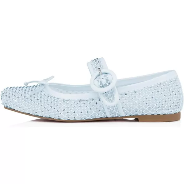 imageFSJ Women Rhinestones Mesh Ballet Flats Sparkly Square Toe Crystal Embellished Bowtie Mary Jane with Buckled Strap Comfy Studded Ballerina Shoes Size 415 USBlue