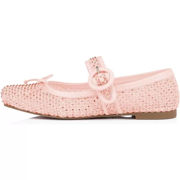 imageFSJ Women Rhinestones Mesh Ballet Flats Sparkly Square Toe Crystal Embellished Bowtie Mary Jane with Buckled Strap Comfy Studded Ballerina Shoes Size 415 USPink