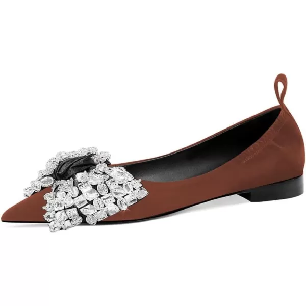 imageFSJ Women Shiny Bowknot with Rhinestone Pointed Toe Flats Slip On Comfy Casual Walking Work Office Ladies Shoes Size 415 USSaddle Brown