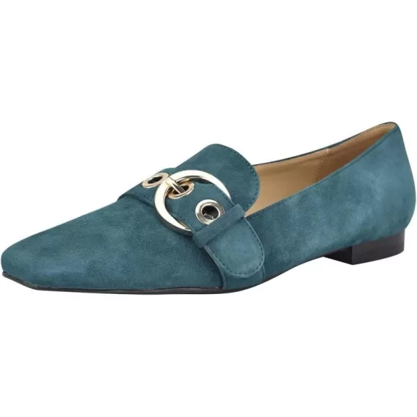 imageFSJ Women Squared Toe Loafers Comfort Slip On Flats Block Chunky Low Heel Buckle Decor Casual Dress Work Office Shoes Size 415 USBlue