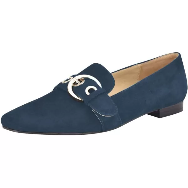 imageFSJ Women Squared Toe Loafers Comfort Slip On Flats Block Chunky Low Heel Buckle Decor Casual Dress Work Office Shoes Size 415 USDark Blue