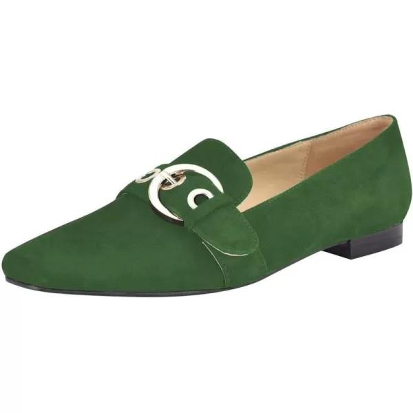 imageFSJ Women Squared Toe Loafers Comfort Slip On Flats Block Chunky Low Heel Buckle Decor Casual Dress Work Office Shoes Size 415 USForest Green