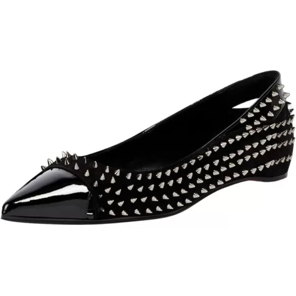 imageFSJ Women Stylish Pointed Cap Toe Studded Flats Comfortable Low Heel Slip On Rivets Pumps Evening Sexy Dress Shoes Size 416 USBlack