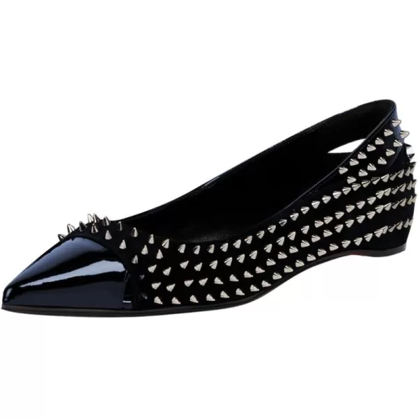 imageFSJ Women Stylish Pointed Cap Toe Studded Flats Comfortable Low Heel Slip On Rivets Pumps Evening Sexy Dress Shoes Size 416 USNavy Blue