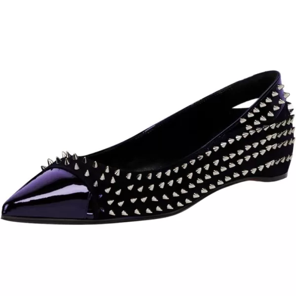 imageFSJ Women Stylish Pointed Cap Toe Studded Flats Comfortable Low Heel Slip On Rivets Pumps Evening Sexy Dress Shoes Size 416 USPurple