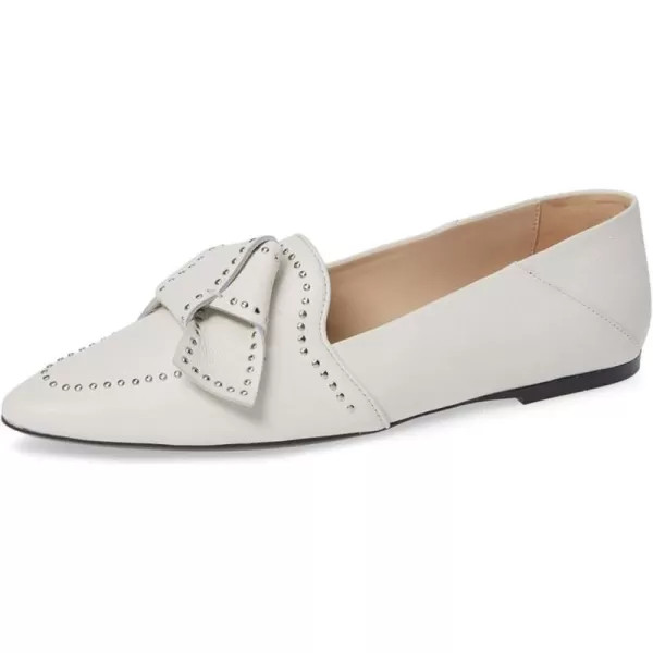 imageFSJ Women Trendy Point Toe Studs Loafer Flats Slip On Low Heels Pumps Bowknot Comfort Casual Formal Dress Shoes Size 415 USWhite