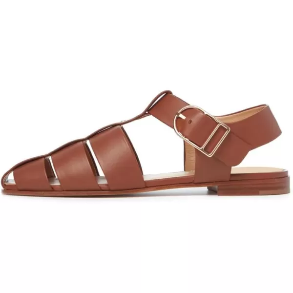 imageFSJ Women Vintage Closed Toe Flat Sandals Caged Comfort Adjustable Buckle Hollow Roman Fisherman Sandals Woven Casual Daily Slingback Shoes Size 416 USBrown