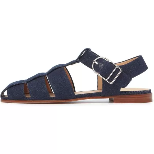 imageFSJ Women Vintage Closed Toe Flat Sandals Caged Comfort Adjustable Buckle Hollow Roman Fisherman Sandals Woven Casual Daily Slingback Shoes Size 416 USDark Blue Denim