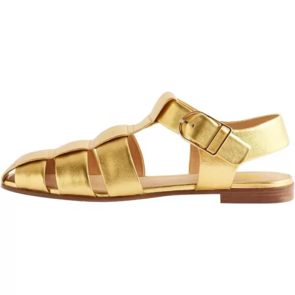 imageFSJ Women Vintage Closed Toe Flat Sandals Caged Comfort Adjustable Buckle Hollow Roman Fisherman Sandals Woven Casual Daily Slingback Shoes Size 416 USGold
