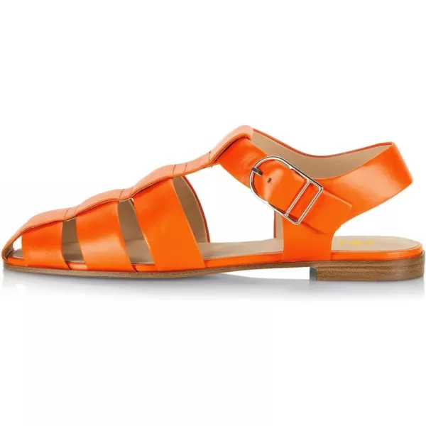 imageFSJ Women Vintage Closed Toe Flat Sandals Caged Comfort Adjustable Buckle Hollow Roman Fisherman Sandals Woven Casual Daily Slingback Shoes Size 416 USOrange