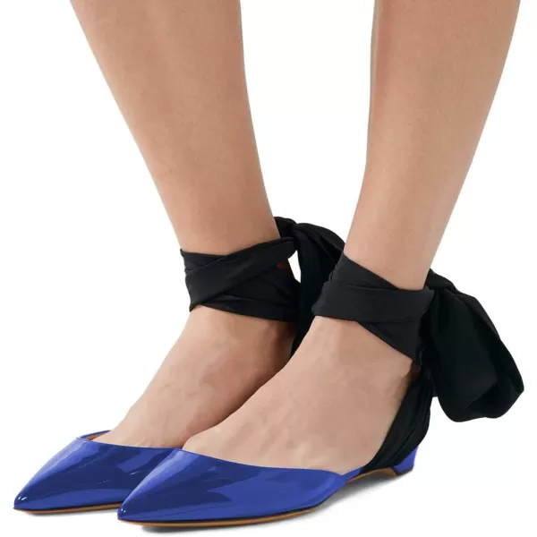 imageFSJ Women Ankle Wrap Lace Up Flat Shoes Pointed Toe Low Heel Dorsay Slingback Dancing Party Dress Pumps Size 415 USBlue