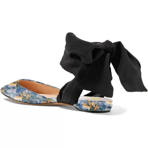 imageFSJ Women Ankle Wrap Lace Up Flat Shoes Pointed Toe Low Heel Dorsay Slingback Dancing Party Dress Pumps Size 415 USBluefloral