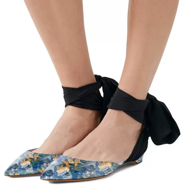 imageFSJ Women Ankle Wrap Lace Up Flat Shoes Pointed Toe Low Heel Dorsay Slingback Dancing Party Dress Pumps Size 415 USBluefloral