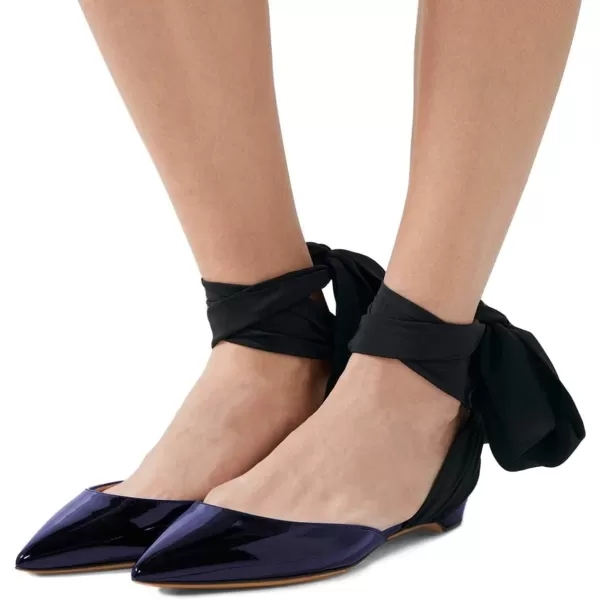imageFSJ Women Ankle Wrap Lace Up Flat Shoes Pointed Toe Low Heel Dorsay Slingback Dancing Party Dress Pumps Size 415 USDark Blue