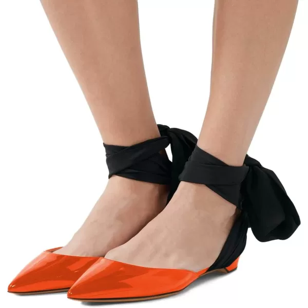 imageFSJ Women Ankle Wrap Lace Up Flat Shoes Pointed Toe Low Heel Dorsay Slingback Dancing Party Dress Pumps Size 415 USOrange
