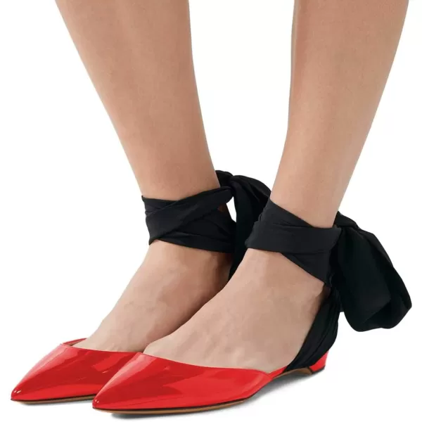 imageFSJ Women Ankle Wrap Lace Up Flat Shoes Pointed Toe Low Heel Dorsay Slingback Dancing Party Dress Pumps Size 415 USRed