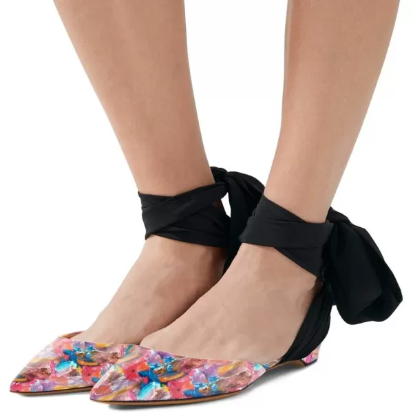 imageFSJ Women Ankle Wrap Lace Up Flat Shoes Pointed Toe Low Heel Dorsay Slingback Dancing Party Dress Pumps Size 415 USRedfloral