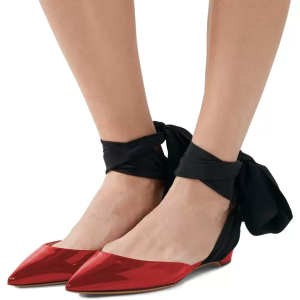imageFSJ Women Ankle Wrap Lace Up Flat Shoes Pointed Toe Low Heel Dorsay Slingback Dancing Party Dress Pumps Size 415 USWine Red