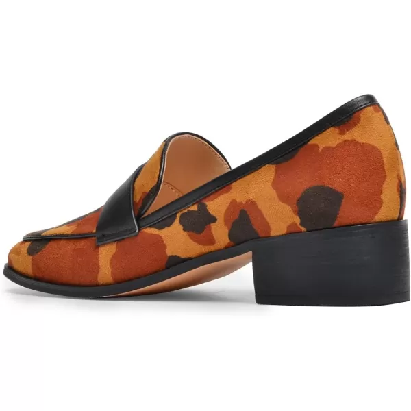imageFSJ Women Classic Block Chunky Heel Loafers Suede Cow Pattern Casual Slip On Square Toe Fashion Comfort Pumps Shoes Size 415 USOrange