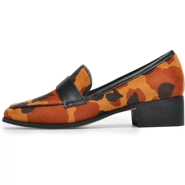 imageFSJ Women Classic Block Chunky Heel Loafers Suede Cow Pattern Casual Slip On Square Toe Fashion Comfort Pumps Shoes Size 415 USOrange