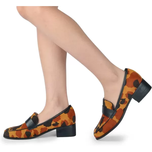 imageFSJ Women Classic Block Chunky Heel Loafers Suede Cow Pattern Casual Slip On Square Toe Fashion Comfort Pumps Shoes Size 415 USOrange
