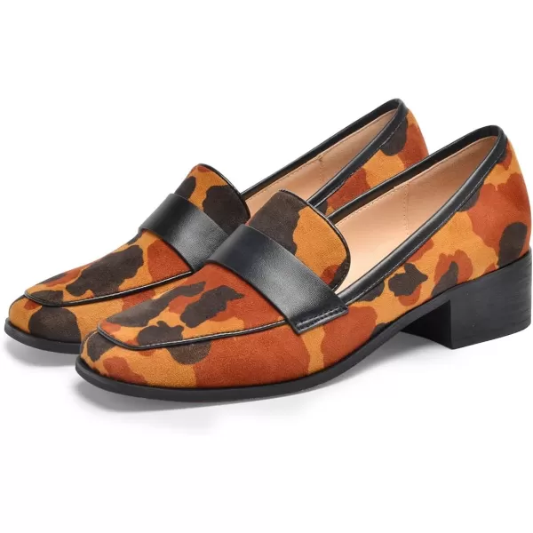 imageFSJ Women Classic Block Chunky Heel Loafers Suede Cow Pattern Casual Slip On Square Toe Fashion Comfort Pumps Shoes Size 415 USOrange