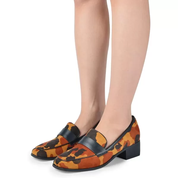 imageFSJ Women Classic Block Chunky Heel Loafers Suede Cow Pattern Casual Slip On Square Toe Fashion Comfort Pumps Shoes Size 415 USOrange