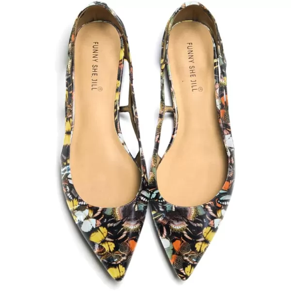 imageFSJ Women Classic Pointed Toe Flats Block Low Heel Pumps Irregular Cutout Slip on Shoes for Office Outfit Size 415 USButterfly