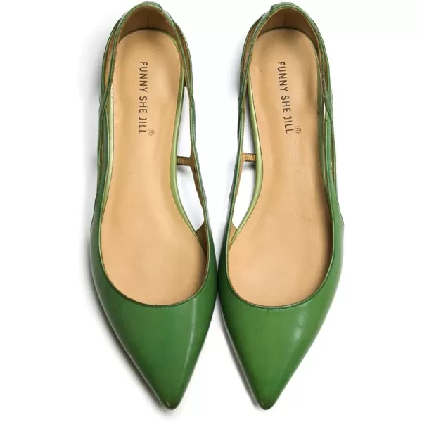 imageFSJ Women Classic Pointed Toe Flats Block Low Heel Pumps Irregular Cutout Slip on Shoes for Office Outfit Size 415 USGreen