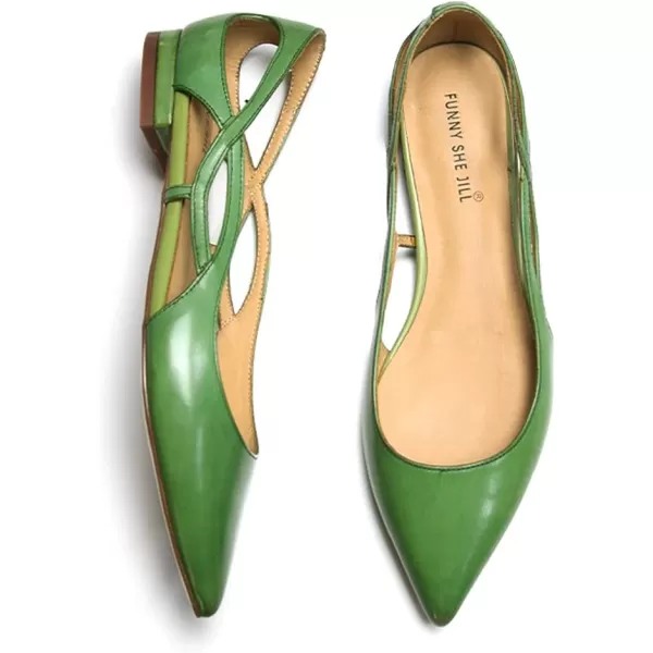 imageFSJ Women Classic Pointed Toe Flats Block Low Heel Pumps Irregular Cutout Slip on Shoes for Office Outfit Size 415 USGreen