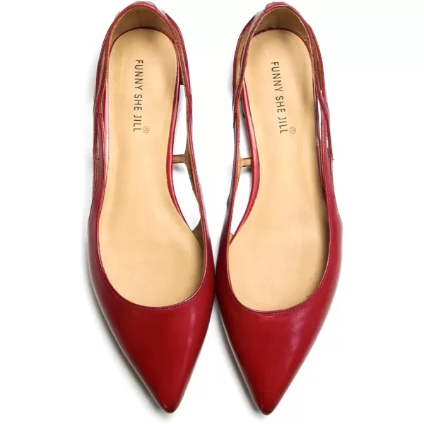 imageFSJ Women Classic Pointed Toe Flats Block Low Heel Pumps Irregular Cutout Slip on Shoes for Office Outfit Size 415 USWine Red