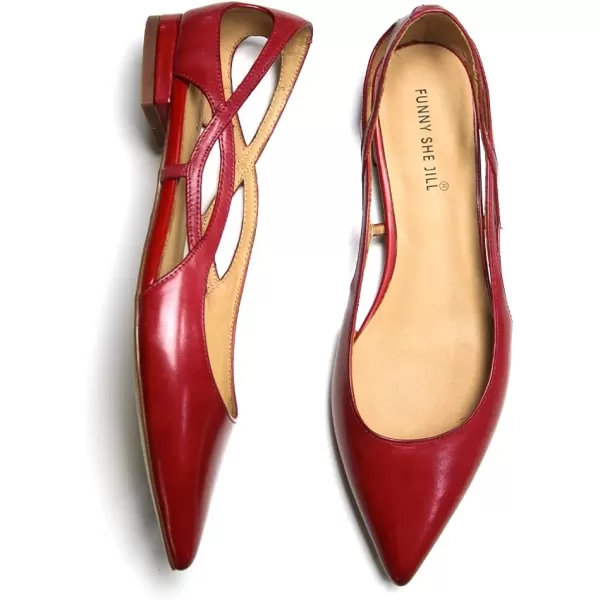 imageFSJ Women Classic Pointed Toe Flats Block Low Heel Pumps Irregular Cutout Slip on Shoes for Office Outfit Size 415 USWine Red