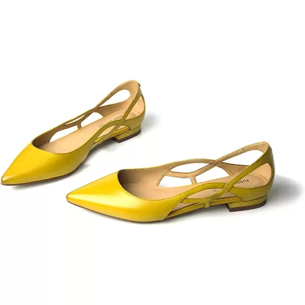 imageFSJ Women Classic Pointed Toe Flats Block Low Heel Pumps Irregular Cutout Slip on Shoes for Office Outfit Size 415 USYellow