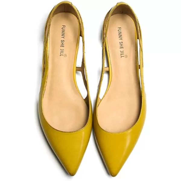 imageFSJ Women Classic Pointed Toe Flats Block Low Heel Pumps Irregular Cutout Slip on Shoes for Office Outfit Size 415 USYellow