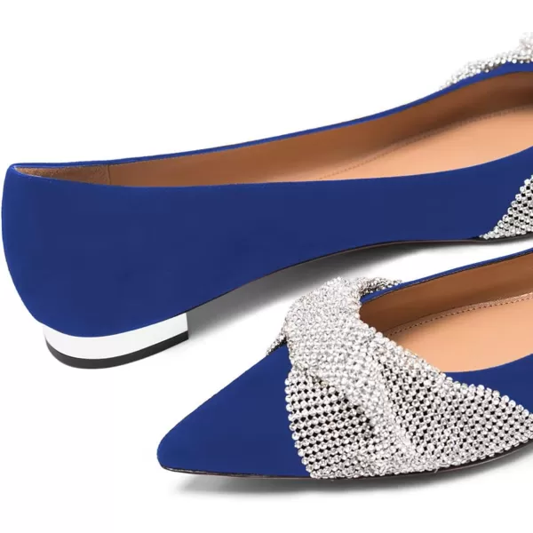 imageFSJ Women Classic Pointed Toe Rhinestone Sequins Bow Casual Slip on Faux Suede Comfort Low Thick Heel Walking Ballet Flat Shoes Size 415 USBlue