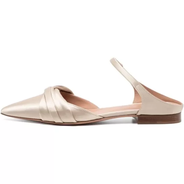 imageFSJ Women Closed Pointed Toe Flat Sandals with Strap Backless Slip On Cute Slides Ladies Casual Mules Comfortable Low heel Shoes Size 416 USChampagne Satin