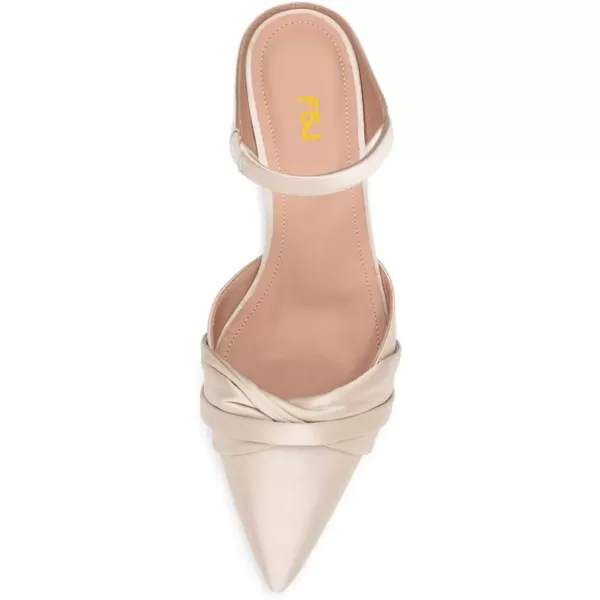 imageFSJ Women Closed Pointed Toe Flat Sandals with Strap Backless Slip On Cute Slides Ladies Casual Mules Comfortable Low heel Shoes Size 416 USChampagne Satin
