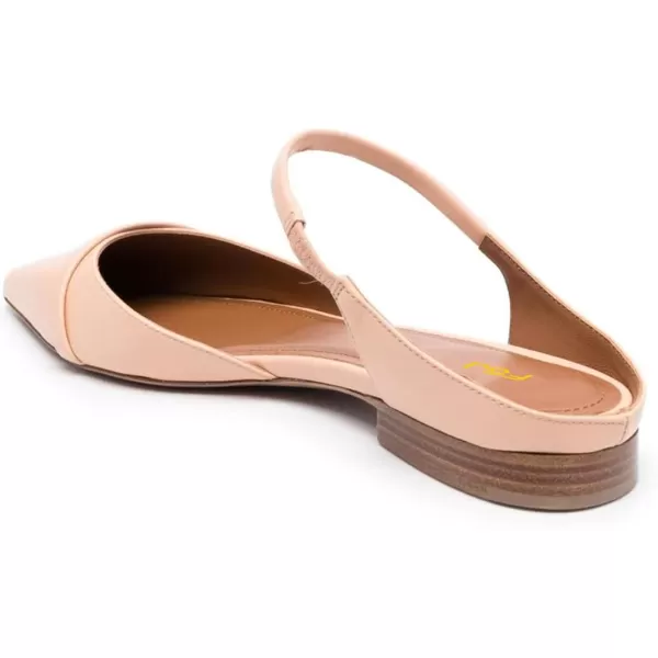 imageFSJ Women Closed Pointed Toe Flat Sandals with Strap Backless Slip On Cute Slides Ladies Casual Mules Comfortable Low heel Shoes Size 416 USNude