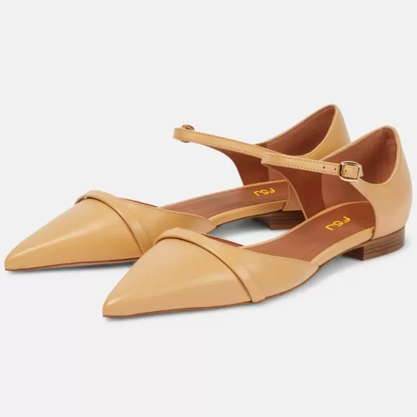imageFSJ Women Closed Pointed Toe Flat Sandals with Strap Backless Slip On Cute Slides Ladies Casual Mules Comfortable Low heel Shoes Size 416 USWheat