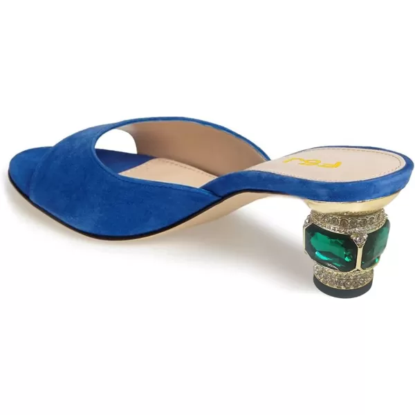 imageFSJ Women Comfort Low Heel Sandals Mules Peep Toe Slide Slip On Crystal Summer Wedding Dress Pump Shoes 415 M USRoyal Blue Diamond