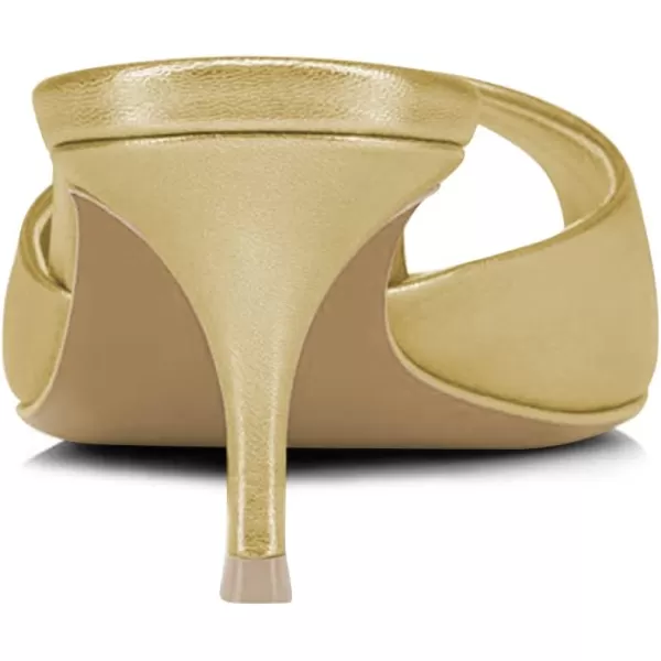 imageFSJ Women Comfort Peep Toe Low Kitten Heel Sandals Slip On Mules Wide Straps Backless Summer Dressy Slide Slippers Size 415 USGold