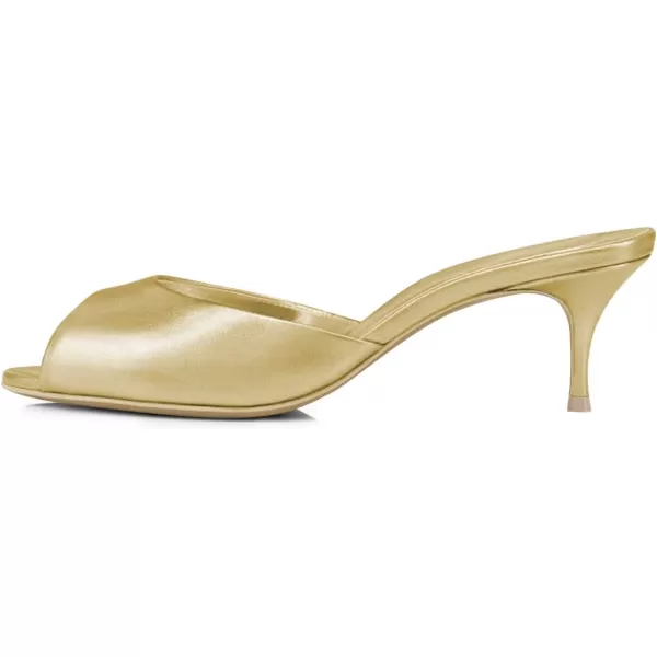 imageFSJ Women Comfort Peep Toe Low Kitten Heel Sandals Slip On Mules Wide Straps Backless Summer Dressy Slide Slippers Size 415 USGold