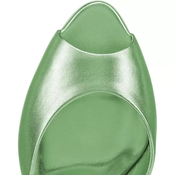 imageFSJ Women Comfort Peep Toe Low Kitten Heel Sandals Slip On Mules Wide Straps Backless Summer Dressy Slide Slippers Size 415 USGreen