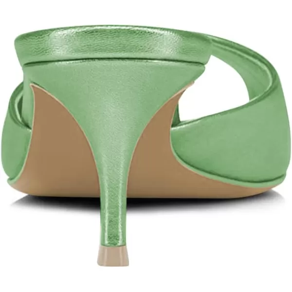 imageFSJ Women Comfort Peep Toe Low Kitten Heel Sandals Slip On Mules Wide Straps Backless Summer Dressy Slide Slippers Size 415 USGreen