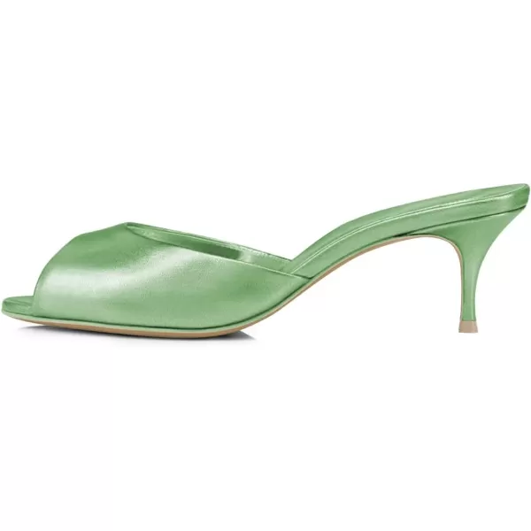 imageFSJ Women Comfort Peep Toe Low Kitten Heel Sandals Slip On Mules Wide Straps Backless Summer Dressy Slide Slippers Size 415 USGreen