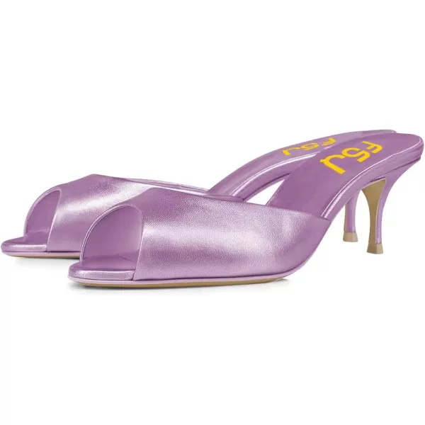 imageFSJ Women Comfort Peep Toe Low Kitten Heel Sandals Slip On Mules Wide Straps Backless Summer Dressy Slide Slippers Size 415 USPurple