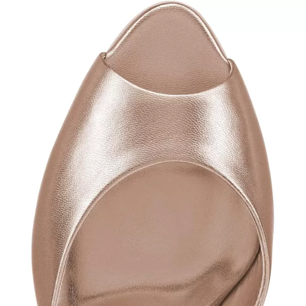 imageFSJ Women Comfort Peep Toe Low Kitten Heel Sandals Slip On Mules Wide Straps Backless Summer Dressy Slide Slippers Size 415 USRose Gold