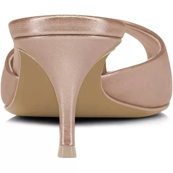 imageFSJ Women Comfort Peep Toe Low Kitten Heel Sandals Slip On Mules Wide Straps Backless Summer Dressy Slide Slippers Size 415 USRose Gold